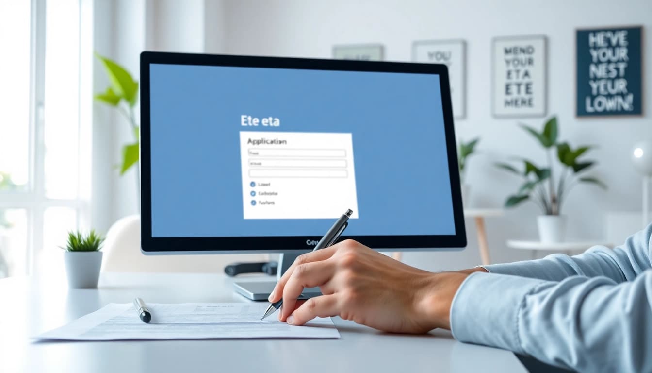 Complete your eta application uk with ease in a modern office setup.