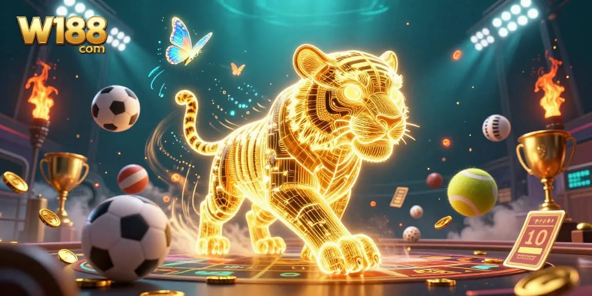 Experience thrilling wins and dynamic gaming with W188 com in this vibrant casino illustration.