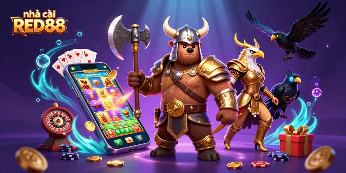 Engage with the exciting world of nhà cái RED88 featuring vibrant casino elements and characters.