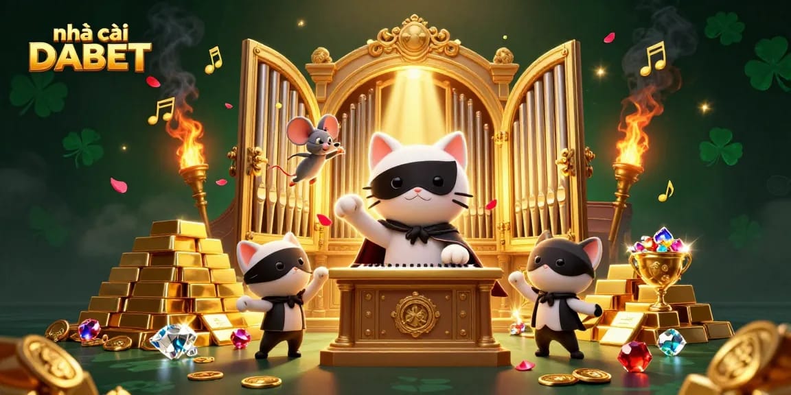 Engage with the nhà cái DABET gaming experience featuring a magical casino scene filled with treasures.