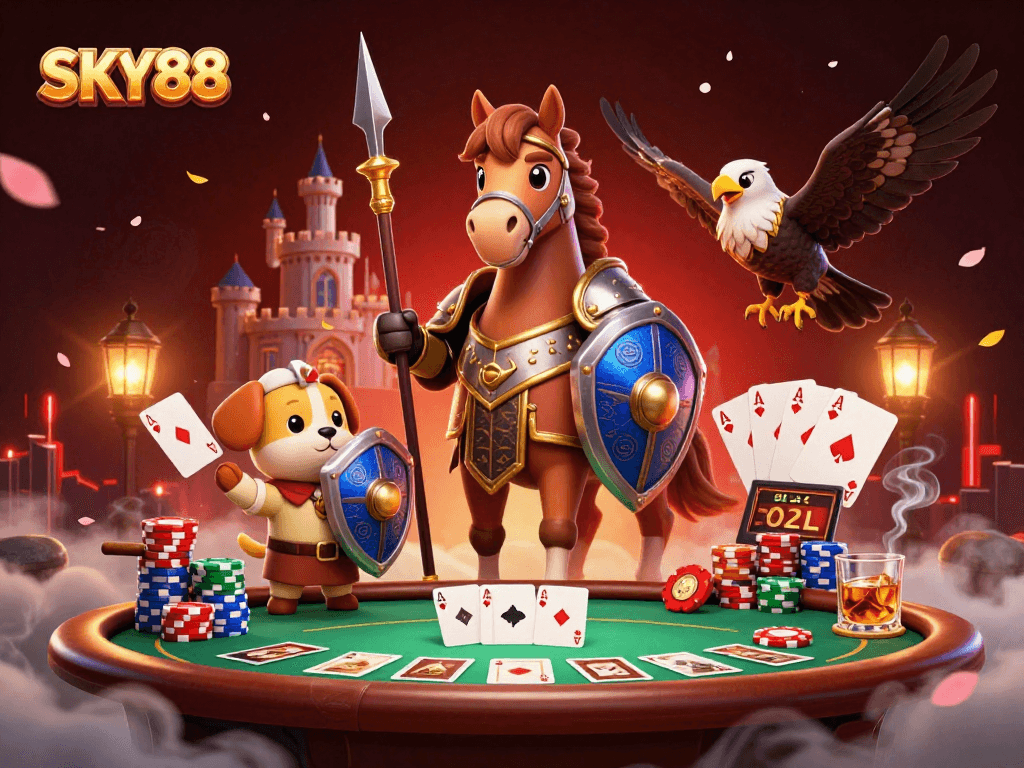 Experience thrilling moments with SKY88 at the poker table in this captivating illustration.