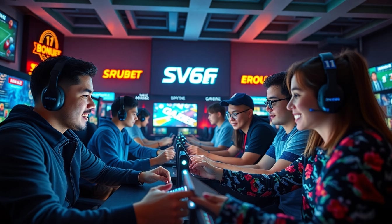Energetic online gaming scene featuring SV66 BET promotions and excited players
