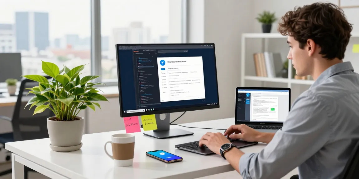 Engaging workspace with Telegram web version in use, featuring modern elements of productivity and communication.