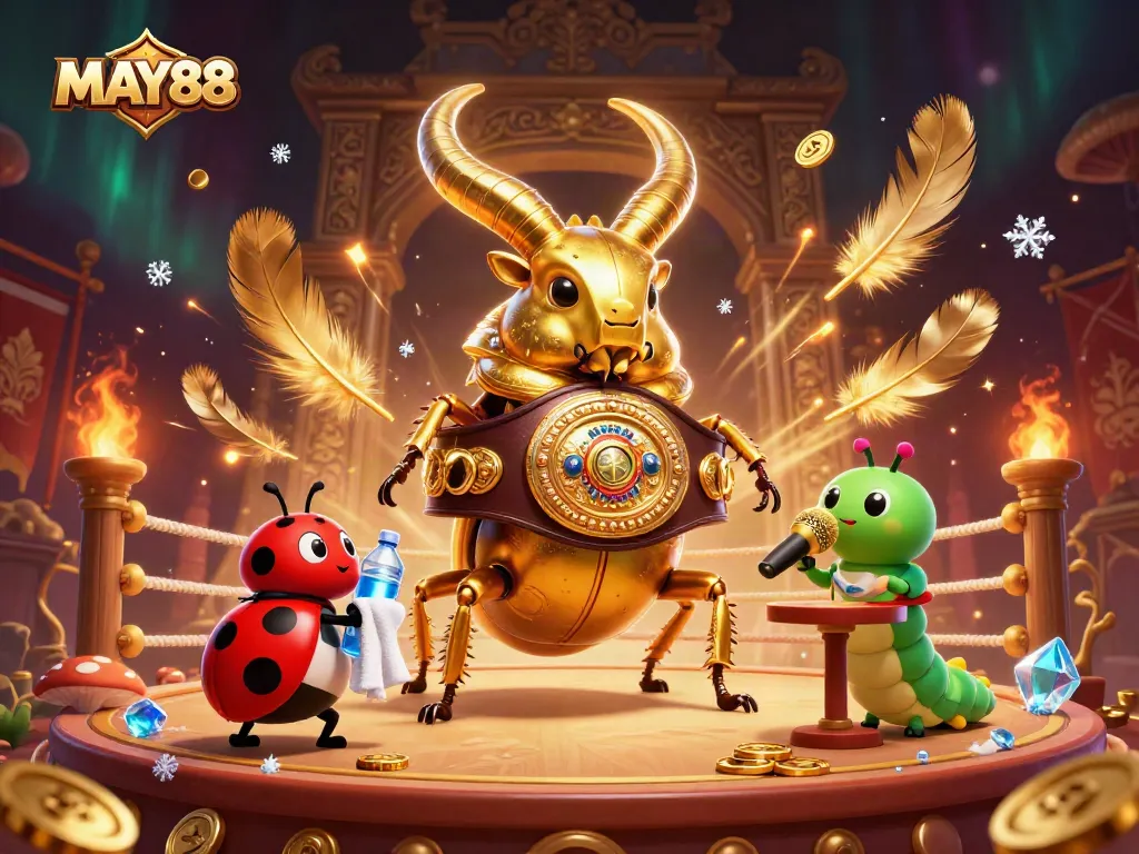 Engage in exciting gameplay at MAY88 with a unique illustration capturing a giant beetle boxing champion.