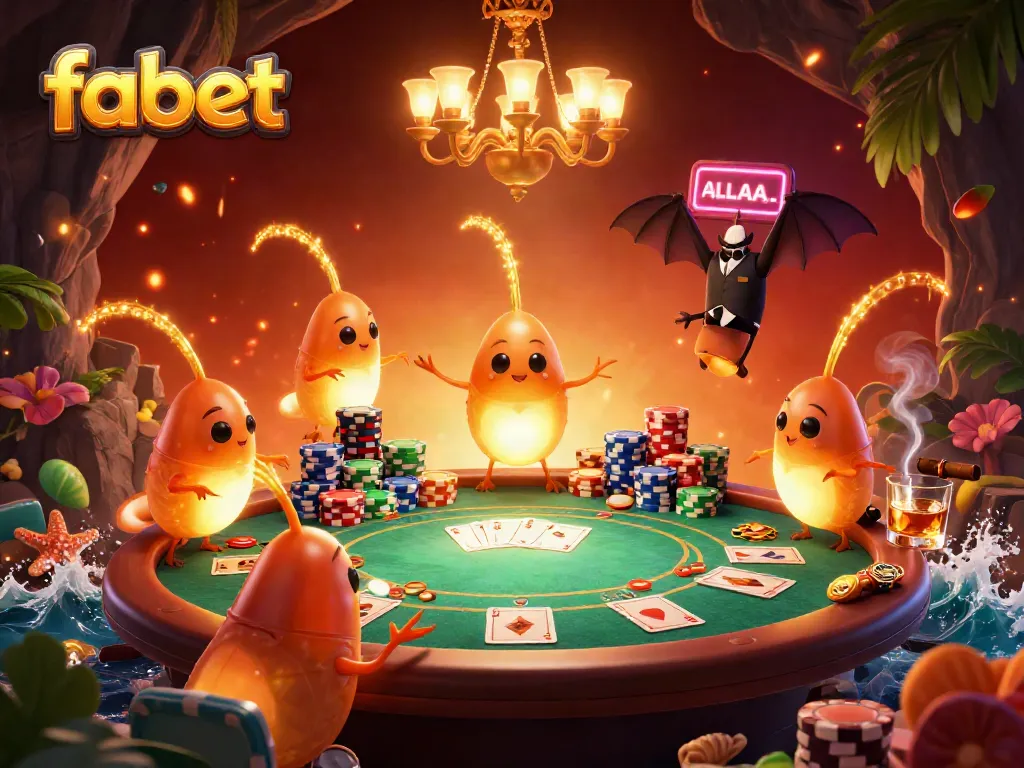 Experience fabet with glowworms lighting a vibrant casino scene filled with poker elements.