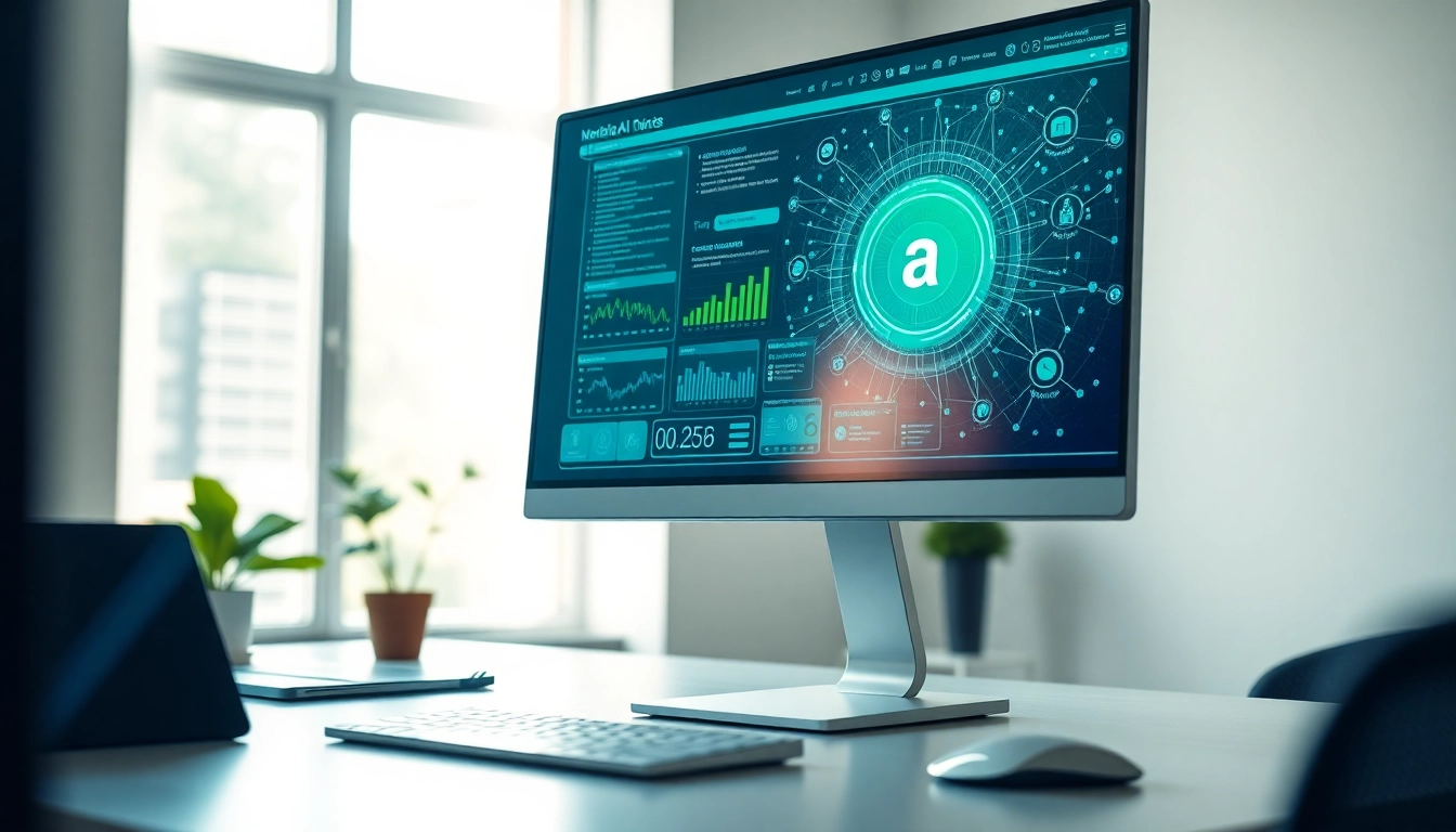 Showcasing advanced AI Software feature on modern devices in a bright and productive work environment.