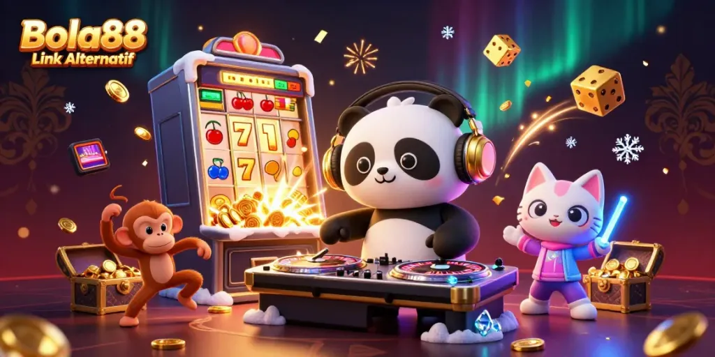Experience the excitement of Bola88 Link Alternatif with vibrant characters and casino elements.