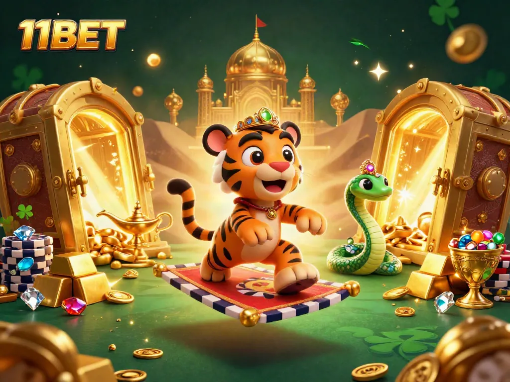 Experience thrilling gaming at 11BET with a vibrant, captivating casino scene full of excitement and treasures.