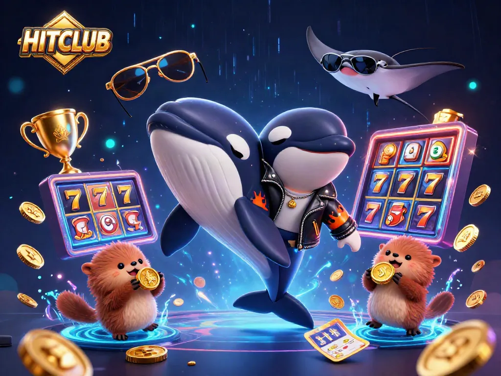 Experience exciting gaming at HITCLUB with a lively scene featuring engaging characters and vibrant casino elements.