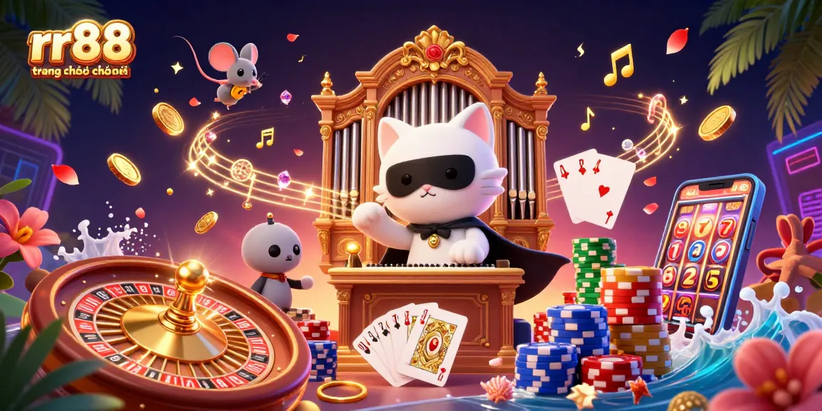 Experience exciting gaming at rr88 trang chủ chính thức with colorful casino elements in a vibrant 3D scene.