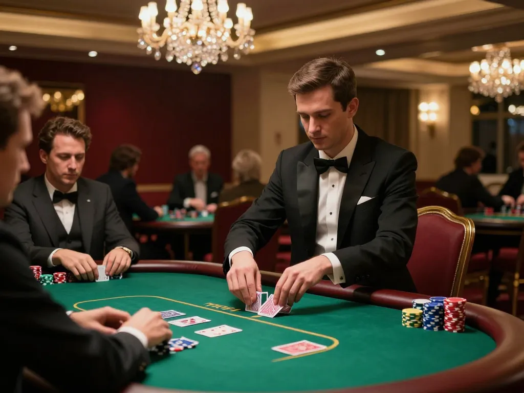 Players engage intensely at cm88z poker table, showcasing strategic gameplay and luxurious casino atmosphere.