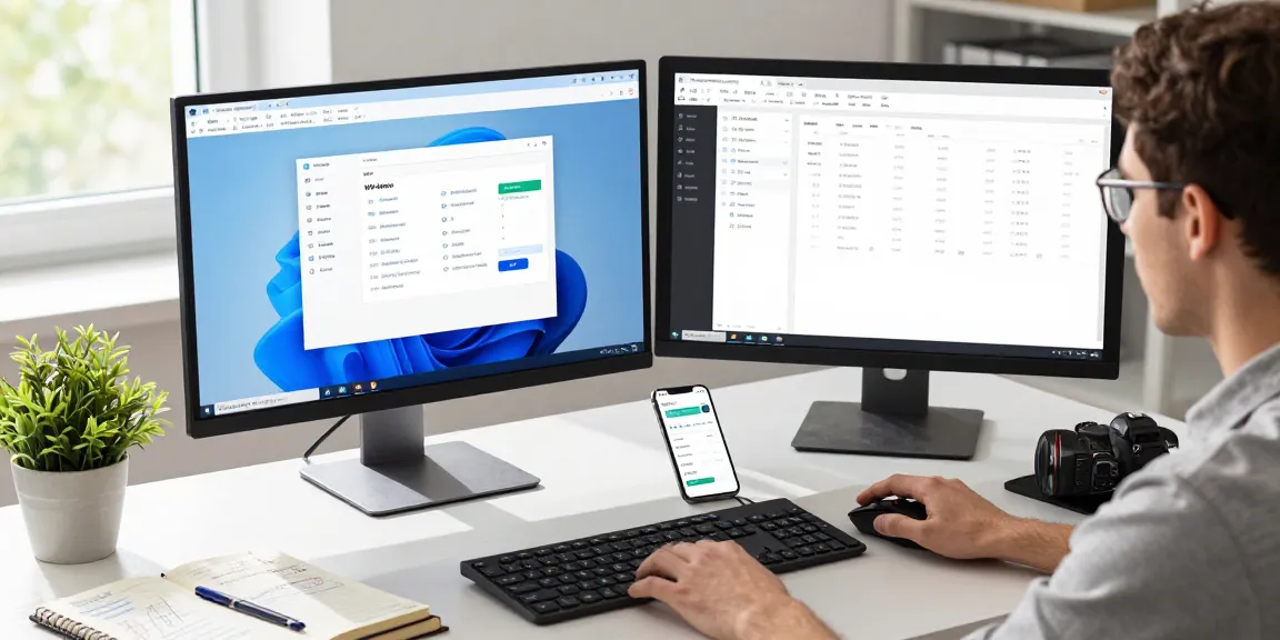 Professional user engaging with WPS Download on dual monitors in a modern workspace.
