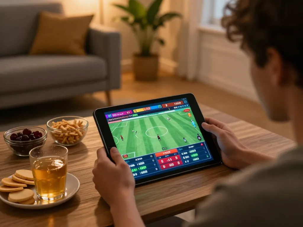 Engaging online sports betting moment showcasing nhà cái 88aa on tablet with live odds and statistics