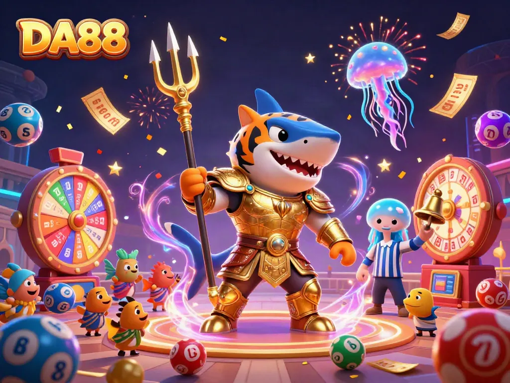 Experience the excitement at DA88 casino with vibrant illustrations of gaming action and challenges.