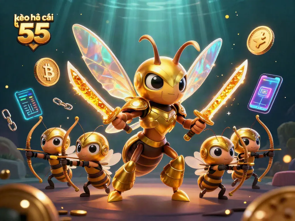 Join the excitement of kèo nhà cái 55 as a golden hornet warrior leads a vibrant casino scene.