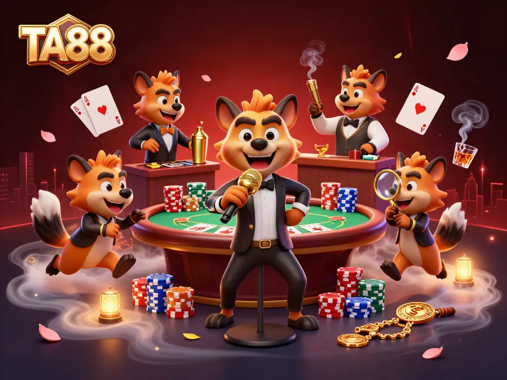 TA88 hyenas run a vibrant comedy casino club with poker games, jokes, and drinks.