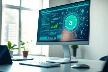 Showcasing advanced AI Software feature on modern devices in a bright and productive work environment.
