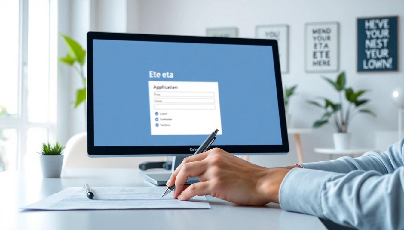 Complete your eta application uk with ease in a modern office setup.