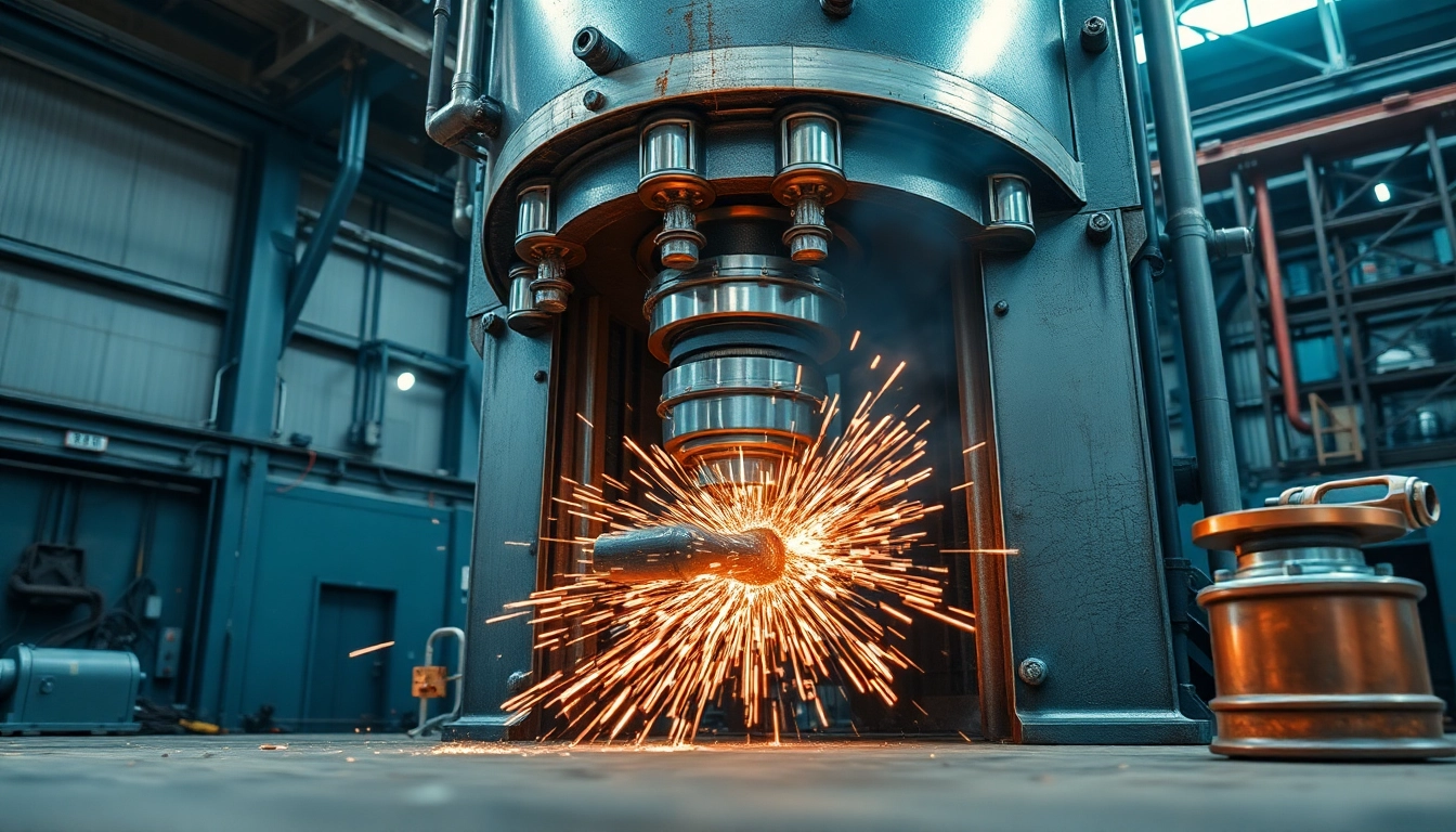 Pressa idraulica in azione mentre compresso un oggetto metallico, evidenziando la potenza e l'efficienza del processo.